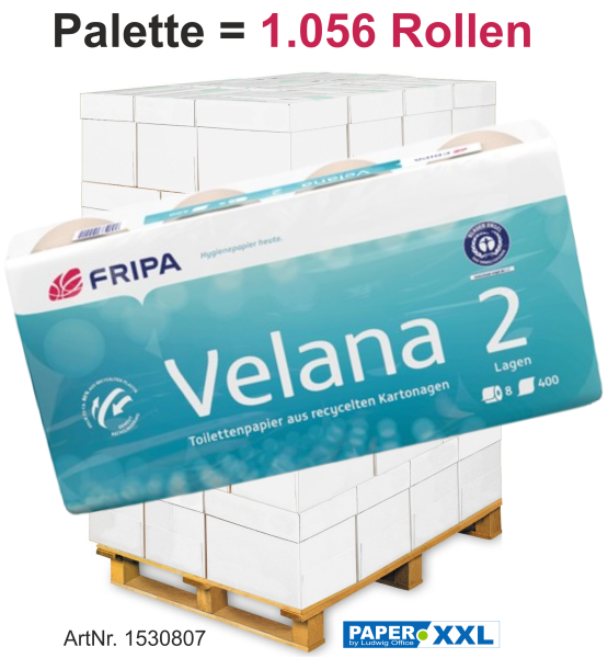 Fripa-Toilettenpapier "VELANA" 8x400 Blatt, 2-lagig, braun, ca. 9,4x11cm - Palette = 1.056 Rollen
