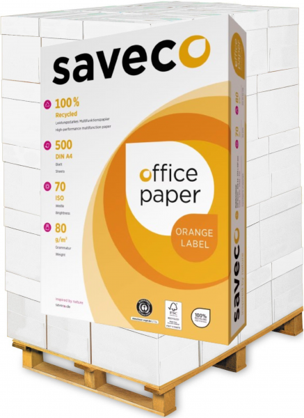 Saveco ORANGE Label Recyclingpapier / Kopierpapier, 80 g/m², DIN A4 - Palette = 100.000 Blatt