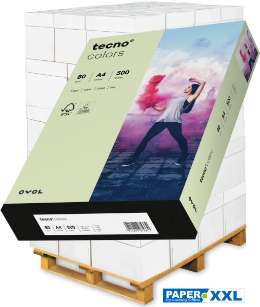 tecno COLORS hellgrün, farbiges Kopierpapier, 80 g/m², DIN A4 - Palette = 100.000 Blatt