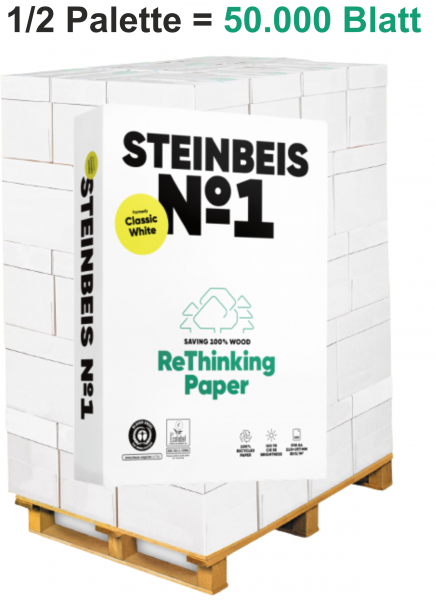 Steinbeis No.1 Recyclingpapier / Kopierpapier, 80 g/m², DIN A4 - 1/2 Palette = 50.000 Blatt