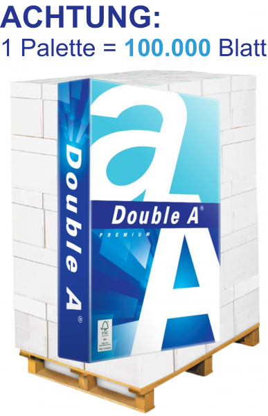 Double A Premium Kopierpapier, 80 g/m², DIN A4 - Palette = 100.000 Blatt