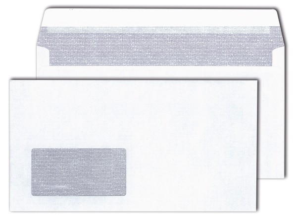 Fenster-Briefhüllen, 125 x 235 mm, weiß 80 g, haftklebend