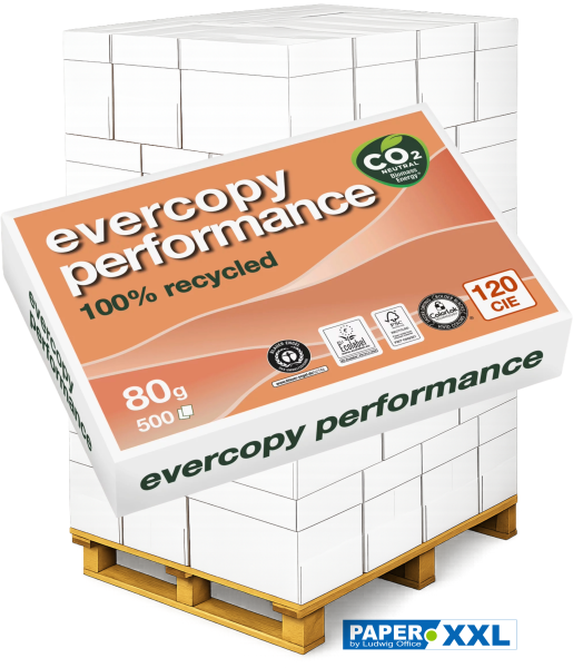 evercopy PERFORMANCE Recyclingpapier, Kopierpapier, 80 g/m², DIN A4 - Palette = 120.000 Blatt