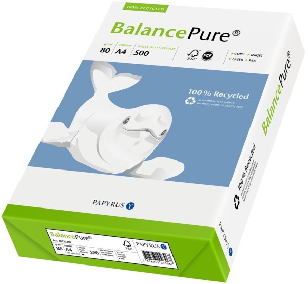 Balance PURE Recyclingpapier, 80 g/m², DIN A4, OHNE Blauen Engel