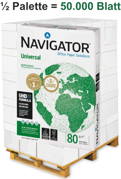 Navigator UNIVERSAL Kopierpapier, 80 g/m², DIN A4 - Palette = 50.000 Blatt