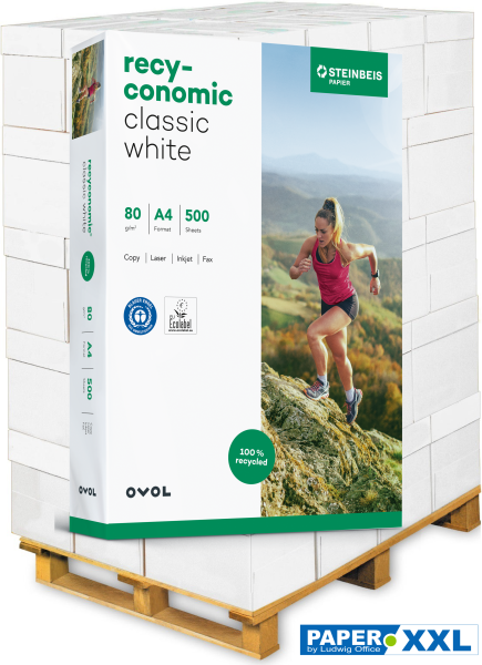 Recyconomic CLASSIC White Recyclingpapier, 80 g/m², DIN A4 - Palette = 100.000 Blatt