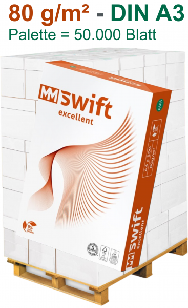 MM Swift EXCELLENT Kopierpapier PEFC, 80 g/m², DIN A3 - Palette = 50.000 Blatt