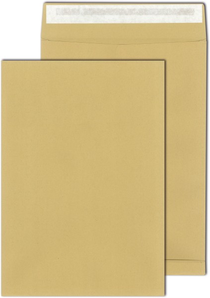 Faltentaschen, braun 140 g, DIN C 4 (229 x 324 mm) mit 40 mm Falte haftklebend