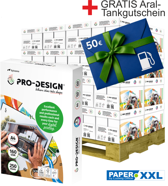 PRO-DESIGN Kopierpapier / Farblaserpapier, 160 g/m², DIN A4 - Palette = 50.000 Blatt