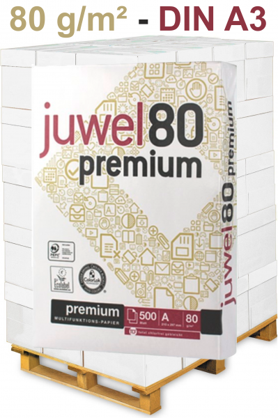 Juwel 80 Premium PEFC Kopierpapier, 80 g/m², DIN A3 - Palette = 50.000 Blatt