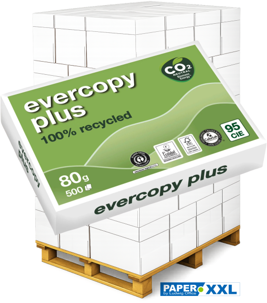 evercopy PLUS Recyclingpapier, Kopierpapier, 80 g/m², DIN A4 - Palette = 120.000 Blatt
