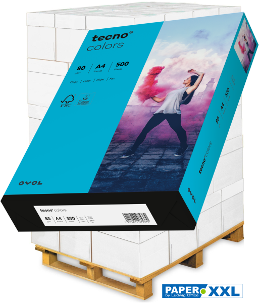 tecno COLORS blau, farbiges Kopierpapier, 80 g/m², DIN A4 - Palette = 100.000 Blatt
