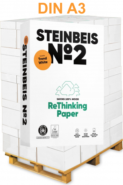 Steinbeis No. 2 Recyclingpapier / Kopierpapier, 80 g/m², DIN A3 - Palette = 50.000 Blatt