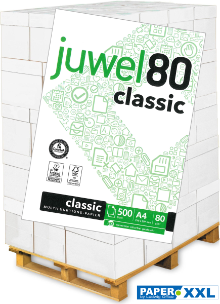 Juwel 80 CLASSIC Kopierpapier, 80 g/m², DIN A4, FSC - Palette = 100.000 Blatt