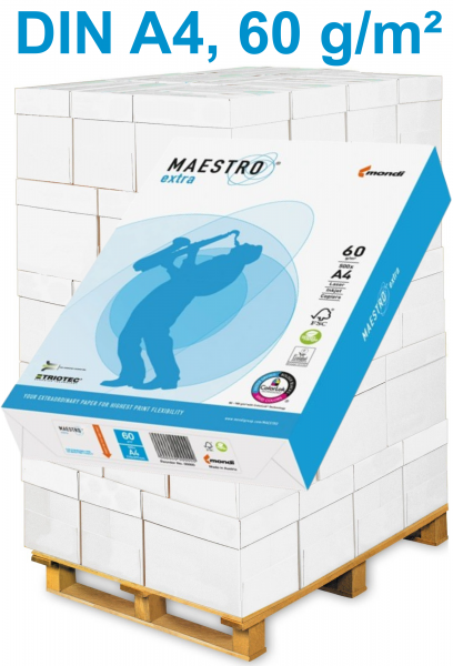 Maestro EXTRA Kopierpapier FSC, DIN A4, 60 g/m² - Palette = 100.000 Blatt