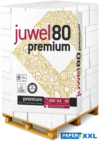 Juwel 80 PREMIUM Kopierpapier, 80 g/m², DIN A4 - Palette = 100.000 Blatt