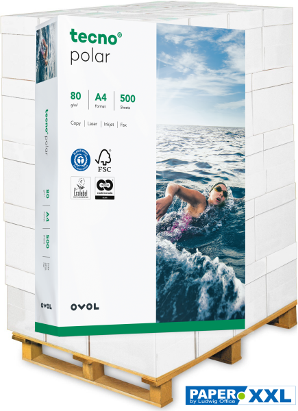 tecno POLAR Recyclingpapier, Kopierpapier, 80 g/m², DIN A4 - Palette = 100.000 Blatt