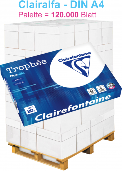 Clairefontaine Trophée CLAIRALFA Kopierpapier, 80 g/m², DIN A4 - Palette = 120.000 Blatt