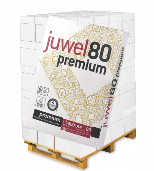 Juwel 80 PREMIUM Kopierpapier, 80 g/m², DIN A4 - Palette = 100.000 Blatt