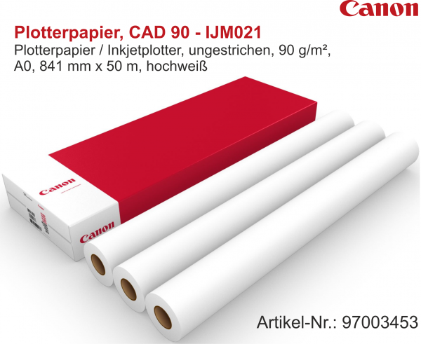 Canon Plotterpapier, Standard 90 - IJM021, 90 g/m², 2 Zoll (51 mm) Kern, 841 mm x 50 m (A0)