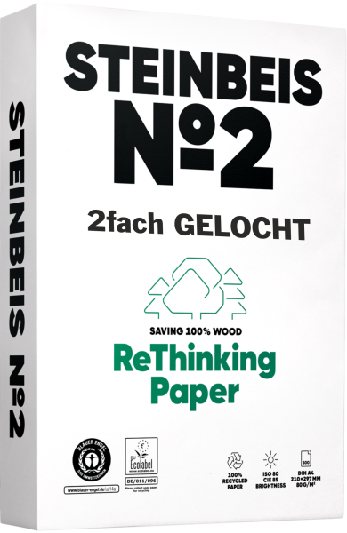 Steinbeis No.2 Recyclingpapier, Kopierpapier, 80 g/m², DIN A4, 2fach GELOCHT
