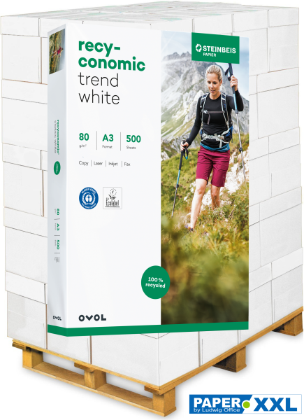 Recyconomic TREND White Recyclingpapier, 80 g/m², DIN A3 - Palette = 50.000 Blatt