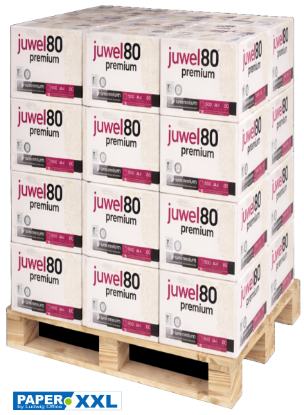 Juwel 80 PREMIUM Kopierpapier, 80 g/m², DIN A4 - Palette = 100.000 Blatt