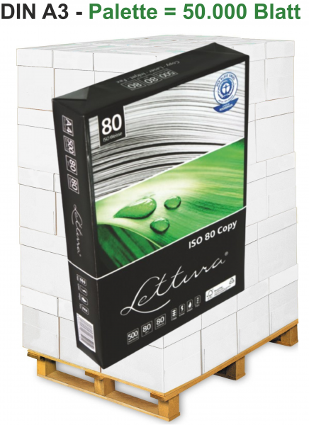 Lettura COPY ISO 80 Recyclingpapier, Kopierpapier, 80 g/m², DIN A3 - Palette = 50.000 Blatt