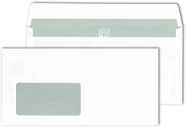 Fenster-Briefhüllen, weiß 80g DIN lang (110 x 220 mm) haftklebend