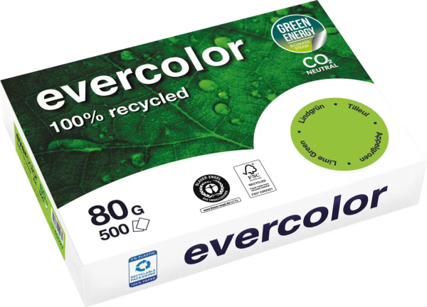 Clairefontaine EVERCOLOR - LINDGRÜN 40027C Recyclingpapier / Kopierpapier, 80 g/m², DIN A4