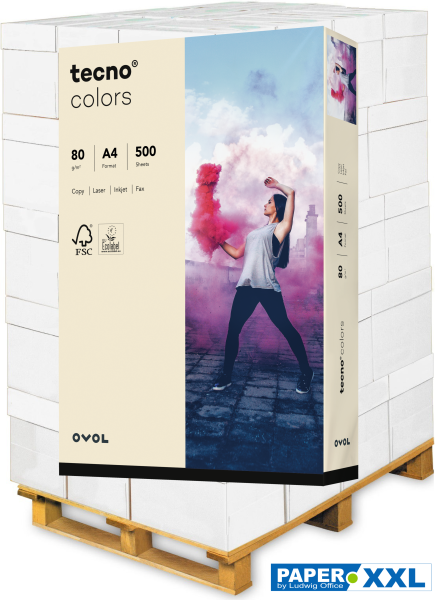 tecno COLORS chamois, farbiges Kopierpapier, 80 g/m², DIN A4 - Palette = 100.000 Blatt