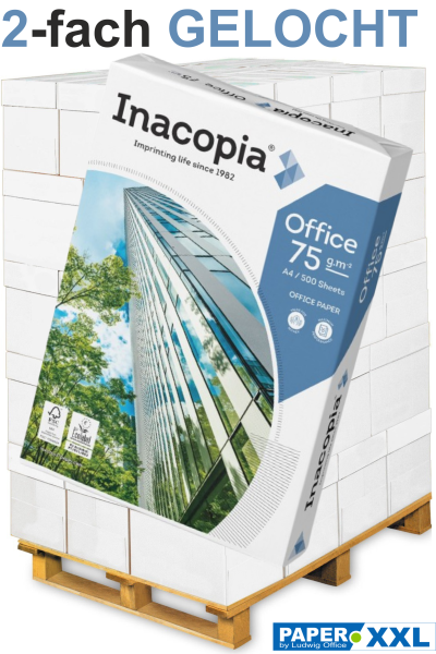 inacopia OFFICE Kopierpapier FSC, 75 g/m², DIN A4, 2-fach GELOCHT - Palette = 100.000 Blatt