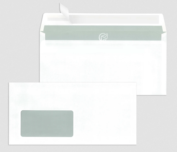 Fenster-Briefhüllen, weiß 80 g/m², DIN lang (110 x 220 mm) haftklebend