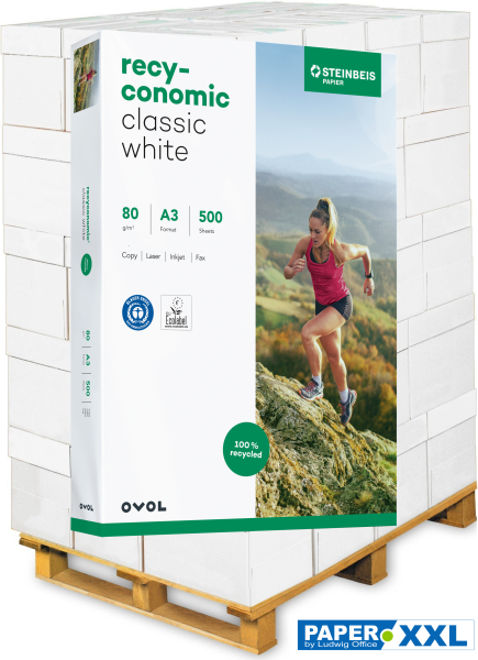 Recyconomic CLASSIC White Recyclingpapier, 80 g/m², DIN A3 - Palette = 50.000 Blatt