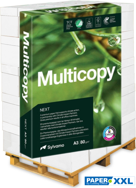 Multicopy NEXT Kopierpapier, 80 g/m², DIN A3, CO2 neutral / klimaneutral - Palette = 60.000 Blatt