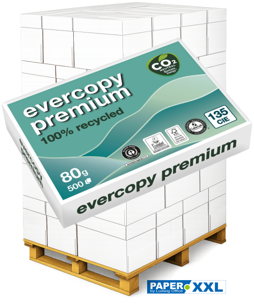 evercopy PREMIUM Recyclingpapier, Kopierpapier, 80 g/m², DIN A4 - Palette = 100.000 Blatt