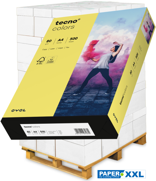tecno COLORS mittelgelb, farbiges Kopierpapier, 80 g/m², DIN A4 - Palette = 100.000 Blatt