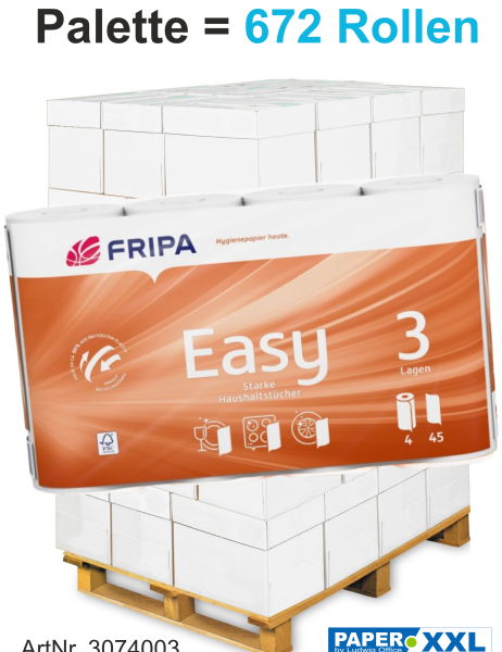 Fripa-Küchenrollen "EASY" 3-lagig, 4 x 45 Blatt, ca. 23 x 21,5 cm - Palette = 672 Rollen