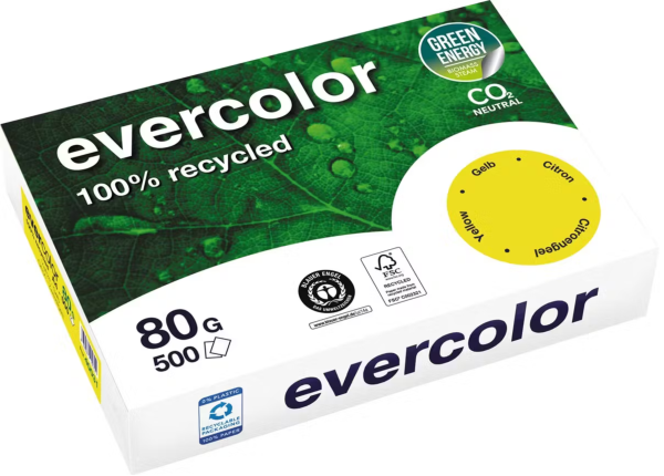 Clairefontaine EVERCOLOR - GELB 40031C Recyclingpapier / Kopierpapier, 80 g/m², DIN A4