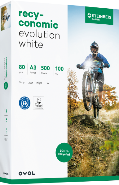 Recyconomic EVOLUTION White Recyclingpapier / Kopierpapier, 80 g/m², DIN A3