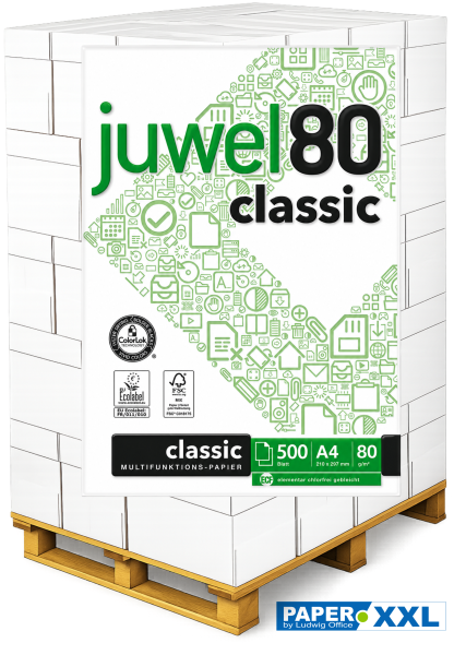 Juwel 80 CLASSIC Kopierpapier, 80 g/m², DIN A4, FSC - Palette = 100.000 Blatt