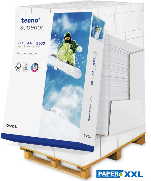 tecno SUPERIOR Kopierpapier, 80 g/m², DIN A4, SPEEDBOX - Palette = 100.000 Blatt