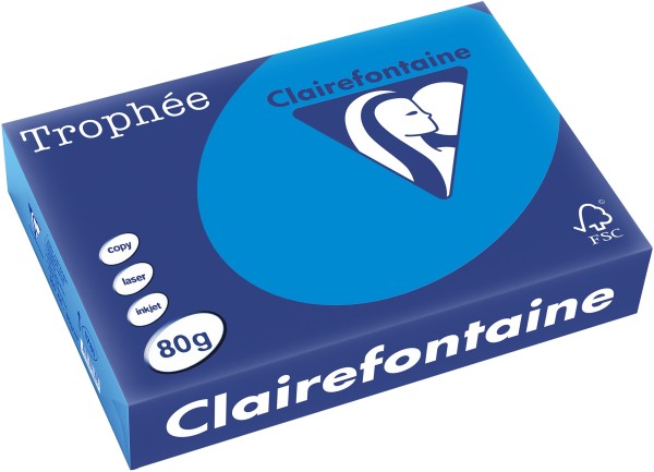 Clairefontaine Trophée, farbiges Kopierpapier, KARIBIKBLAU 1781PC, 80 g/m², DIN A4