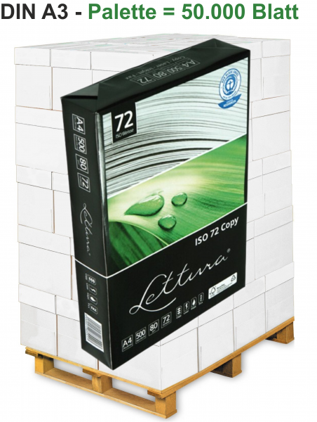 Lettura COPY ISO 72 Recyclingpapier, Kopierpapier, 80 g/m², DIN A3 - Palette = 50.000 Blatt