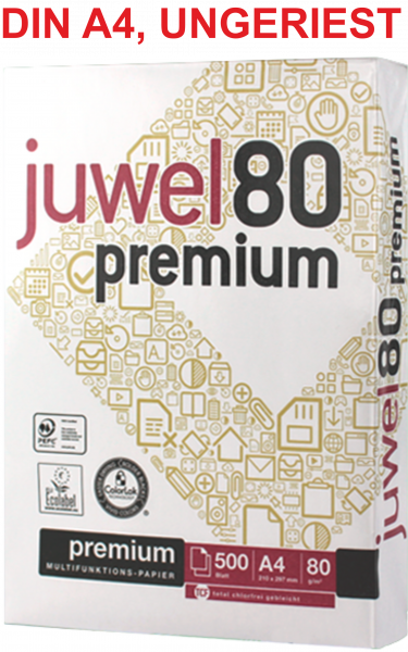 Juwel 80 PREMIUM Kopierpapier UNGERIEST, 80 g/m², DIN A4 - Maxibox mit 2.500 Blatt
