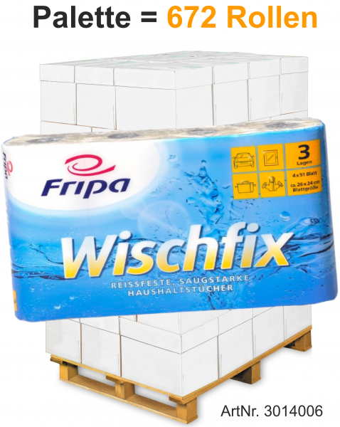 Fripa-Küchenrollen "WISCHFIX" 3-lagig, 4 x 51 Blatt, ca. 26 x 24 cm - Palette = 672 Rollen