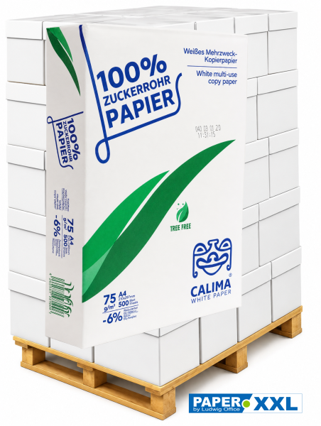 CALIMA WHITE PAPER, Kopierpapier aus Zuckerrohr, 75 g/m², DIN A4 - Palette = 100.000 Blatt