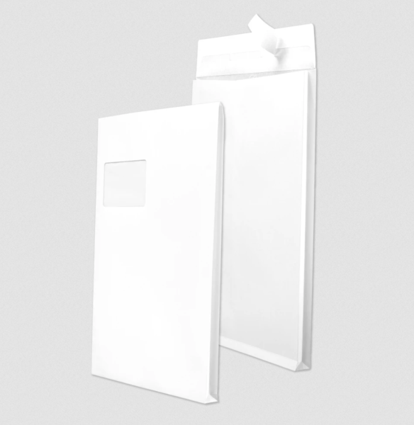 Fenster-Faltentaschen DIN C4 229 x 324 x 20 mm haftklebend Offset weiß 120 g/m²