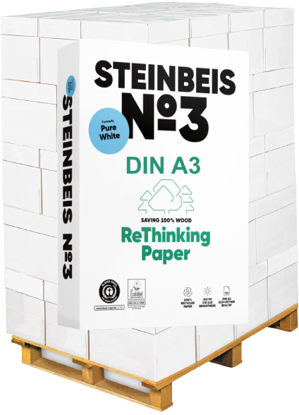 Steinbeis No.3 Recyclingpapier / Kopierpapier, 80 g/m², DIN A3 - Palette = 50.000 Blatt