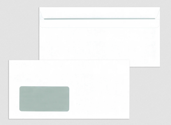 Fenster-Briefhüllen, weiß 72 g/m², DIN lang (110 x 220 mm) selbstklebend